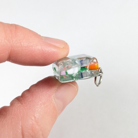 Small Murano glass square jewelry pendant, Murano glass Millefiori charm - Picture 4 of 8